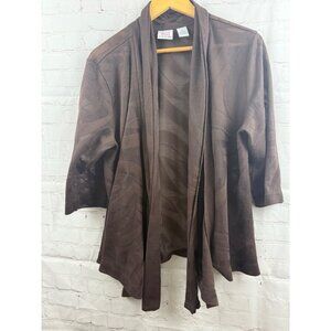 Good Fortune Cardigan Womens Size XL Brown Casual Open Front Neck Tie Sweater